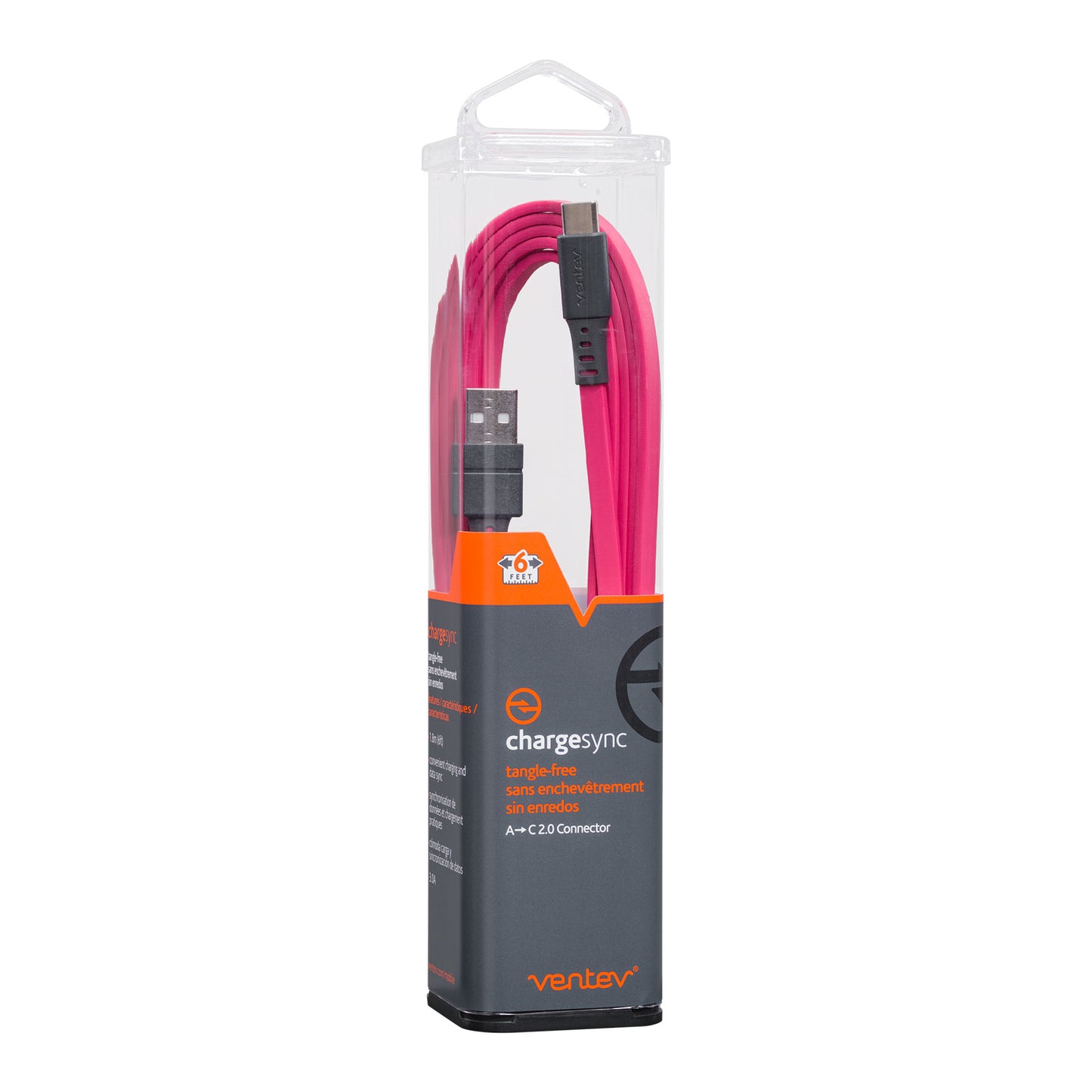 3-Pack Ventev Chargesync USB A To USB C Cable - Pink